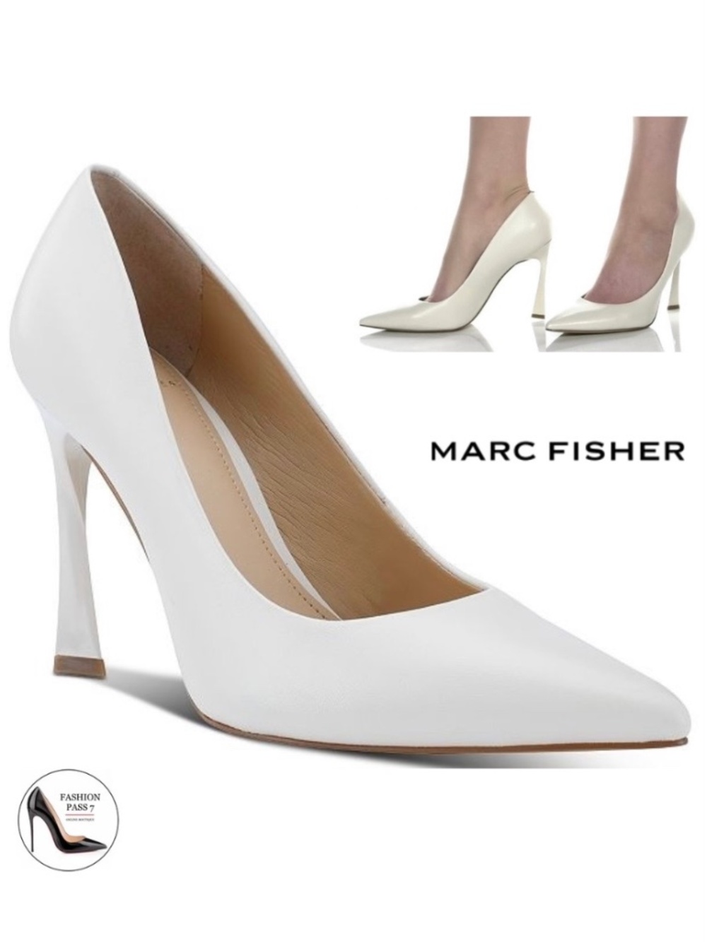 Marc Fisher Sassie Ivory White Leather Stiletto Heel Pointed Toe Pumps Shoes 9